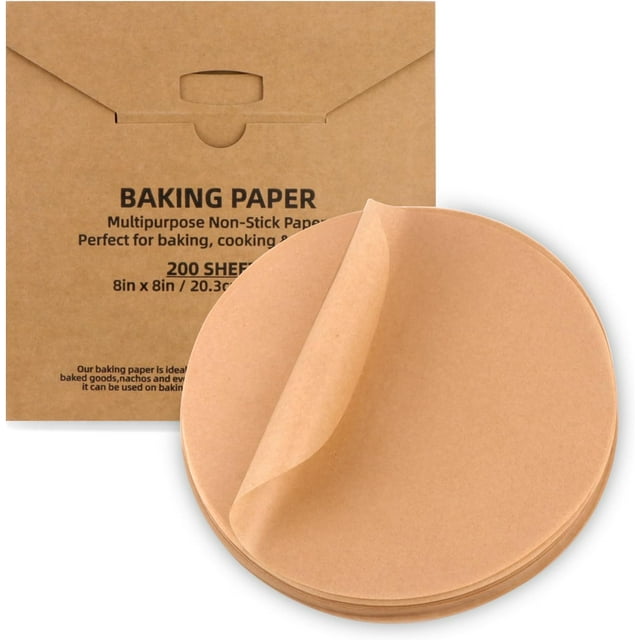 200 Pcs Parchment Paper Baking Sheets Round 8 Inch,Round Cake Pan Parchment Liners,Baking Parchment Non-Stick Baking Parchment Paper Circles,Baking Air Fryer Steaming Bread Cup Cake(Brown-8")