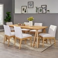 thumbnail image 2 of Noble House Caruso Mid-Century Modern 7 Piece Dining Set, Light Beige and Natural Oak, 2 of 12