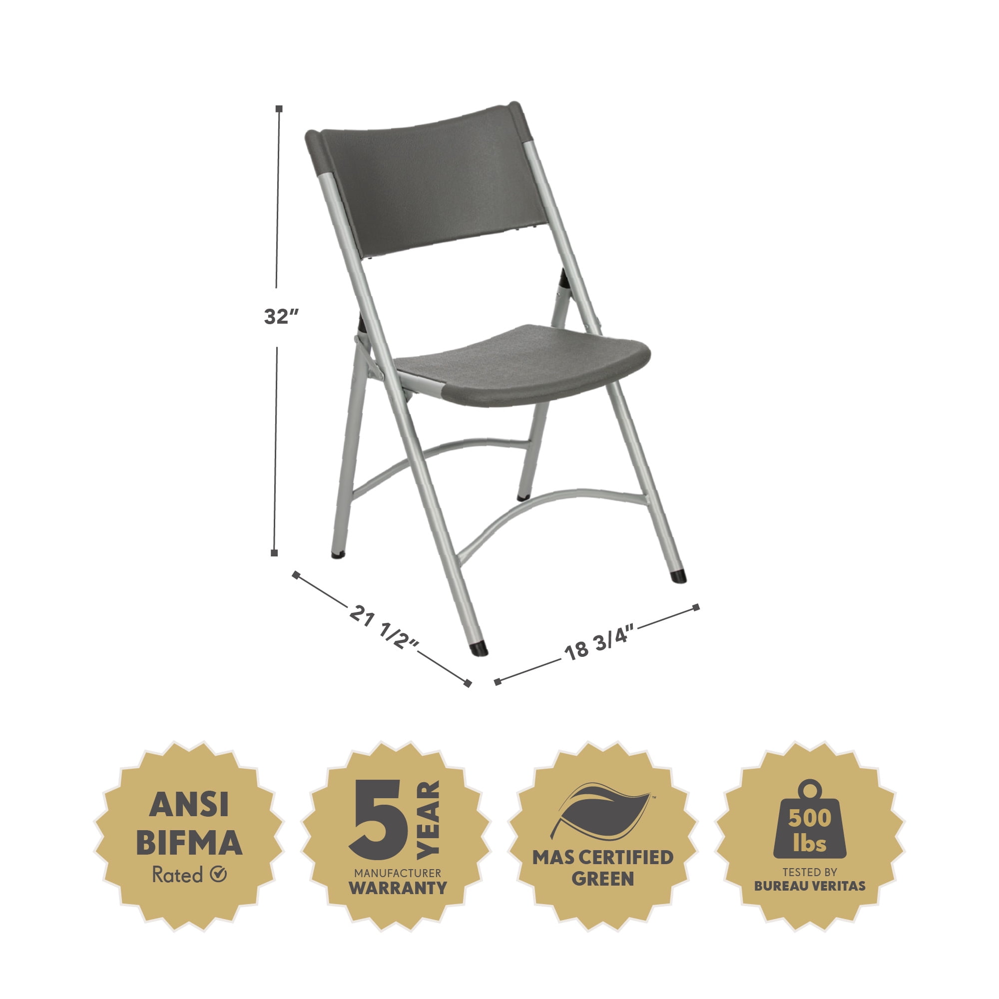 Hampden Furnishings Gwnyeth Collection Blow-Molded Plastic Folding Chair, Charcoal, Pack of 4