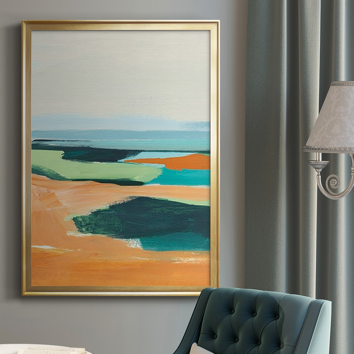 Aqua and Orange II Premium Framed Print, in Gold, Black, or Silver - Ready to Hang
