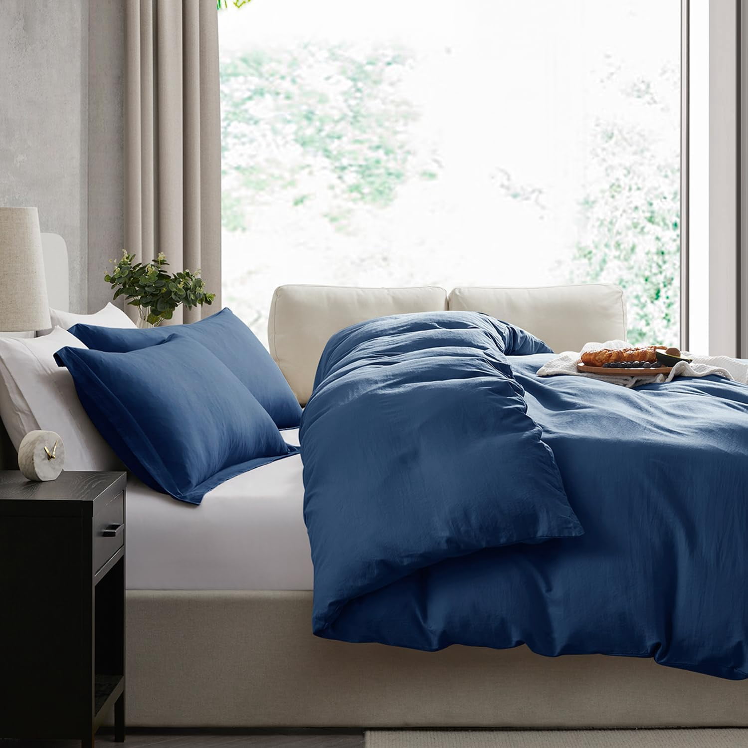 LammaLoe Duvet Cover California King Size, Soft Prewashed 3-Piece Duvet Cover Bedding Set with Pillow Shams, Navy