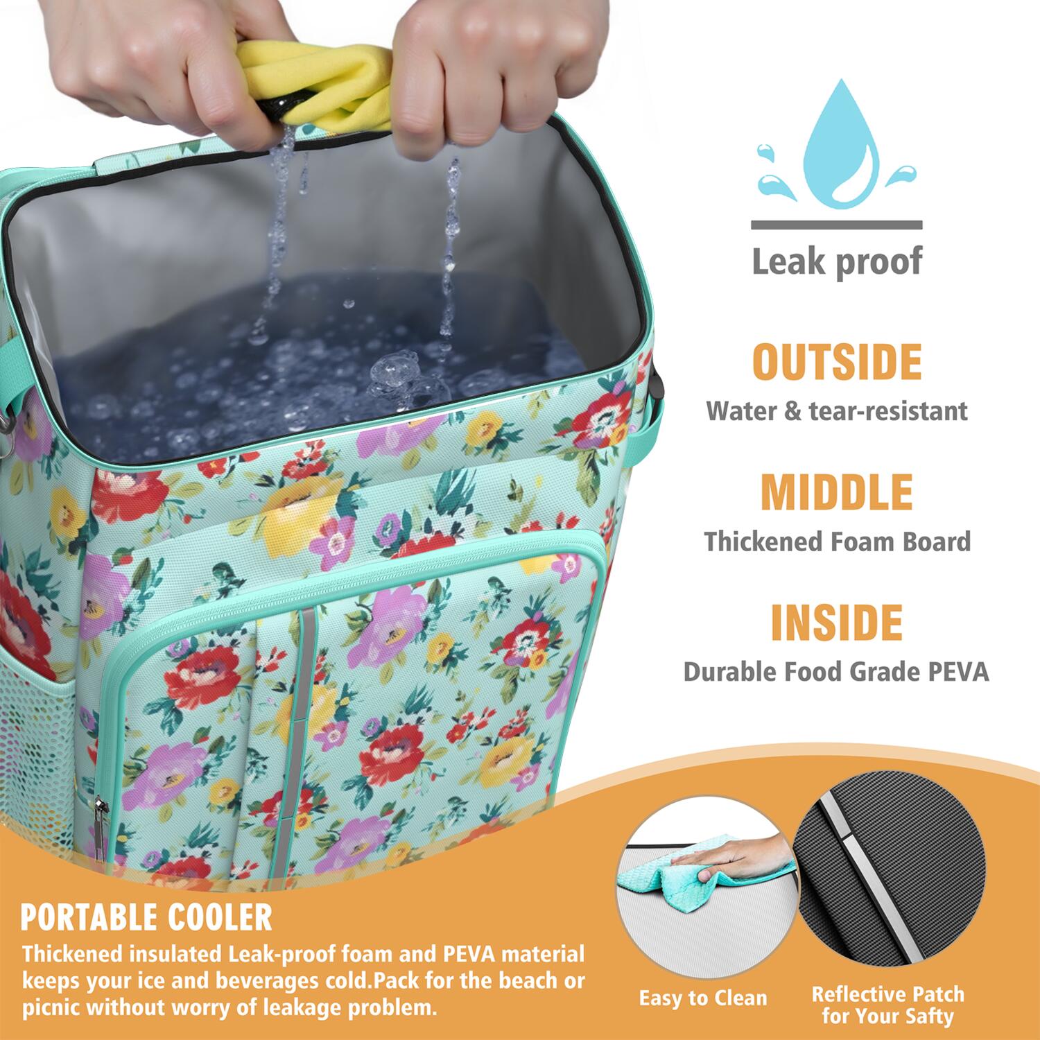 Travel Cooler Bag - Pioneer Flower Floral Print Pattern Camping Beer Cooler Backpack with Bottle Opener- Waterproof Insulated Picnic Backpacks - Cooler Bag for Beach