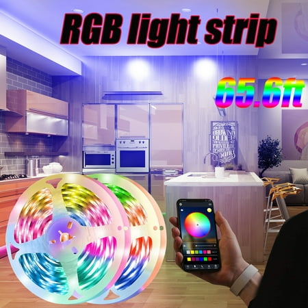 Ledander 65.6ft（2*32.8） Bedroom LED Lights RGB LED Strips Living Room Party Decorations Dimmable Bright Adjustable Colors 8 Lighting Modes Adhesive Back