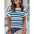 thumbnail image 5 of Women's Short Sleeve Shirts Outfits Stripe Dressy Clothes Tops for Casual Summer Blue Stripe-2 M, 5 of 8