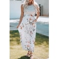 thumbnail image 1 of Robe Maxi Sans Manches à Imprimé Floral Rayé Blanc pour Femmes avec Poche, 1 of 25