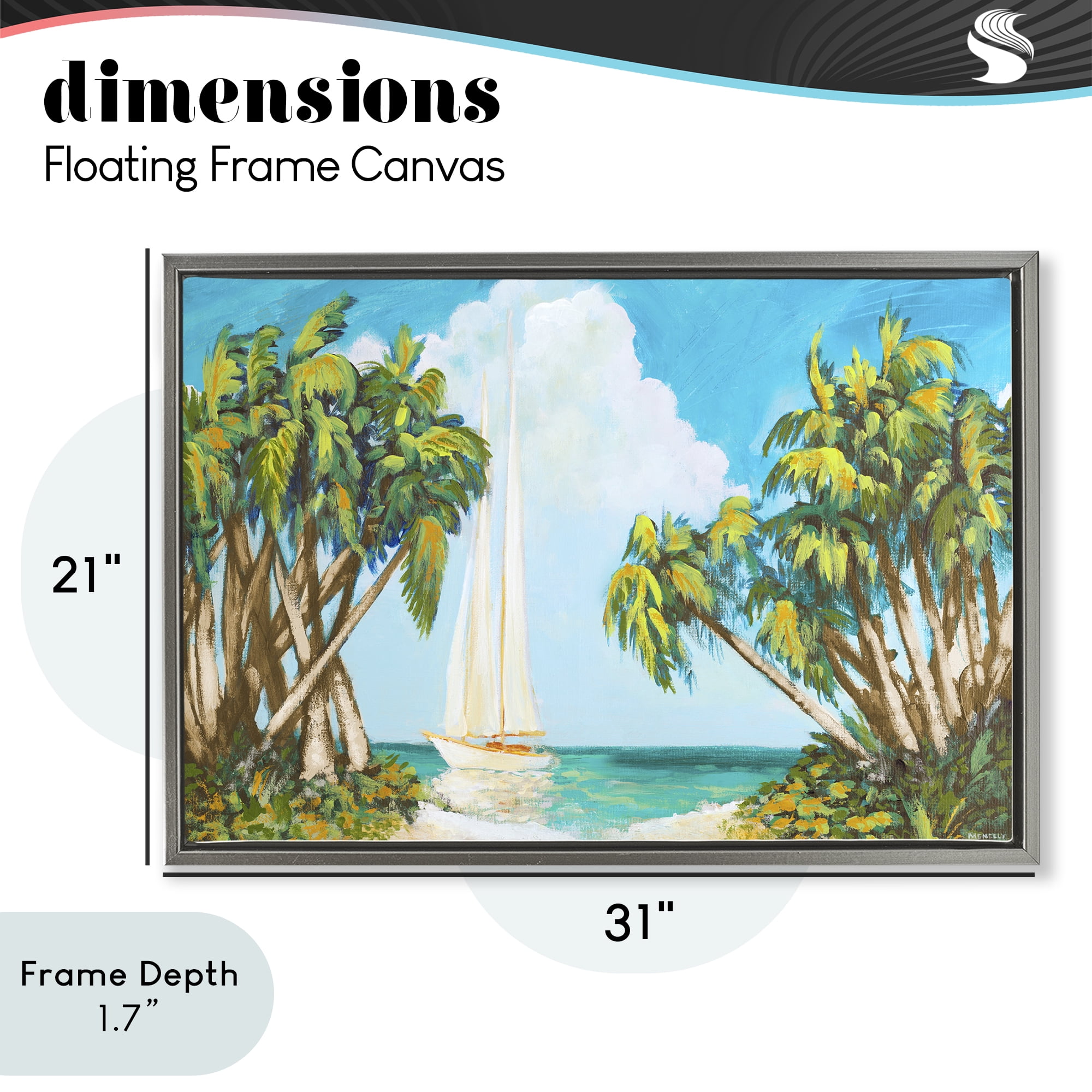 Stupell Industries Sailboat Among Palms Gray Framed Floater Canvas Wall Art, design by Dan Meneely