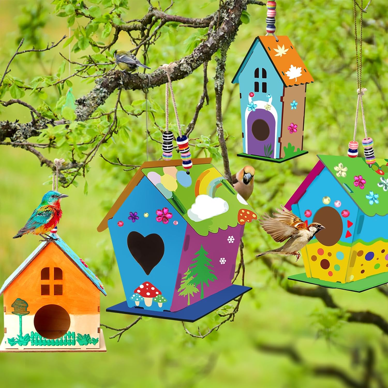 Beautysureup 4-Pack DIY Wooden Birdhouse Craft Kit photo 2