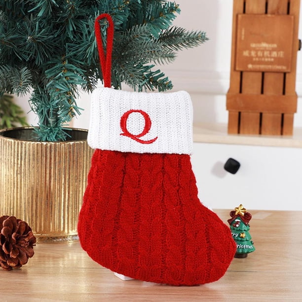LUVCLS Medias navideñas con letras - Medias tejidas con estampado de letras monograma