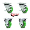 thumbnail image 2 of 3 Inch Green Polyurethane Swivel Top Plate Caster Set with 2 Brakes 2 Rigid SCC, 2 of 2
