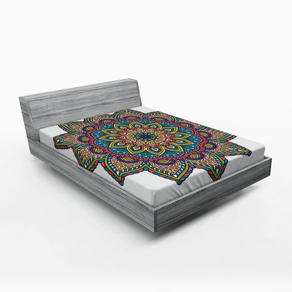 Ambesonne Mandala Fitted Sheet, Floral Leaves Details Art, Full Size, Multicolor