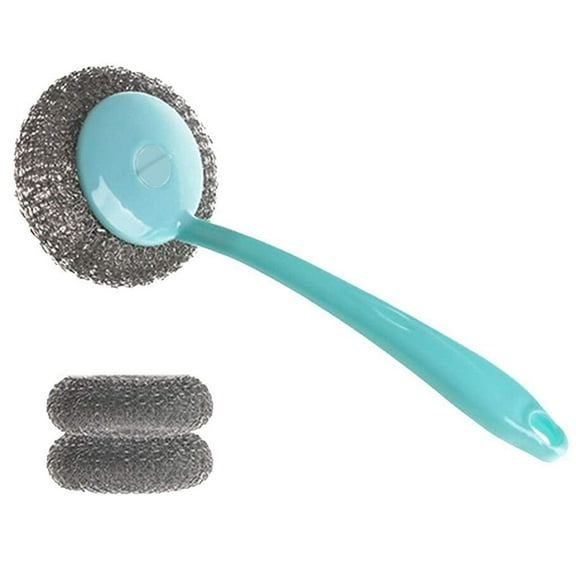 Wideskall Kitchen Cleaning Stainless Steel Sponge with Handle Scouring Pad Brush Steel Wool Scrubber with 2 Refills