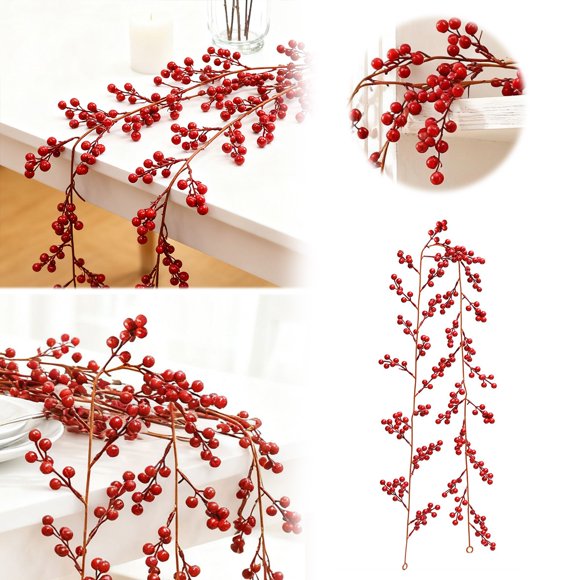 Elegant Flower Arrangement for Holiday | 57 Ft Red Berry Floral Garland for Mantel Window Indoor Outdoor Seasonal Decoration