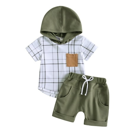 

Vakind Baby Boy Hooded+Tie Front Short Pants Lovely 2 Piece Short Sleeve T Shirt+Shorts