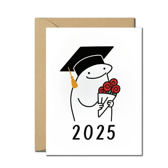 Graduation Card 2025 - Funny Cute Graduate Greeting Card - Class of 2025 Congratulations Card with Cap and Flowers - Blank Inside with Envelope for Graduation Gift