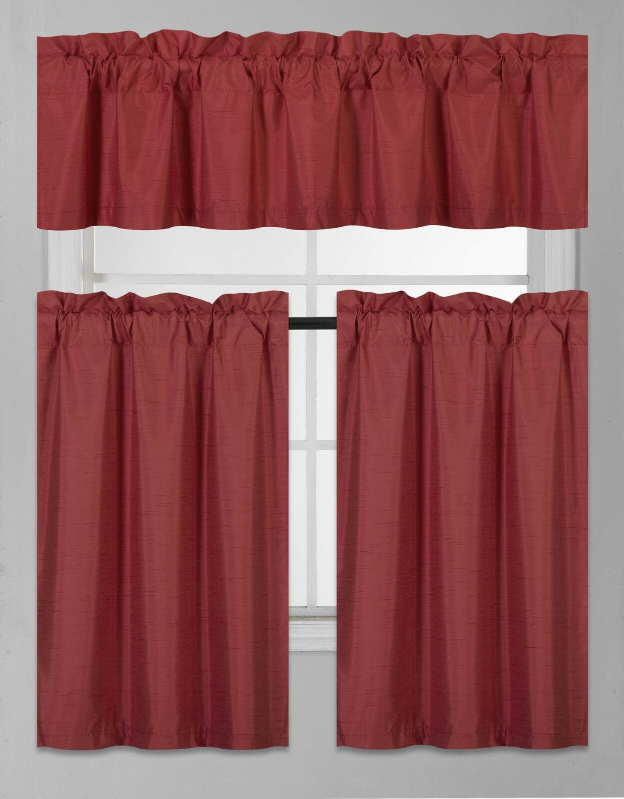 K3 Set Kitchen Burgundy 3 Pieces 2 Panels ,1 Valance, Bathroom, Window