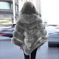 thumbnail image 2 of Women's Fall/Winter Hooded Cape - Solid Color Faux Fur Patchwork Loose Jacket, Gray, S, 2 of 3