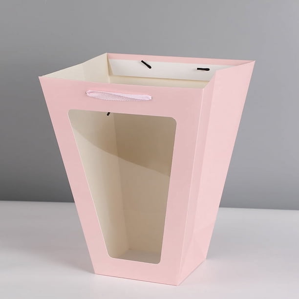 Zhuge Bolsas de embalaje para cajas de regalo, bolsas de transporte con ventana transparente trapezoidal, bolsas de transporte para regalos de flores (rosa, 18 * 10 * 20 cm)