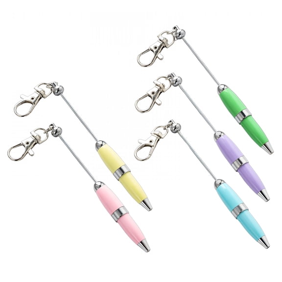 CCOCC Beadable Ballpoint Pen with Keychain, 5pcs 1.0mm Signature Pen, Metal Stationery Pen, Bead Rollerball Pen for School and Office