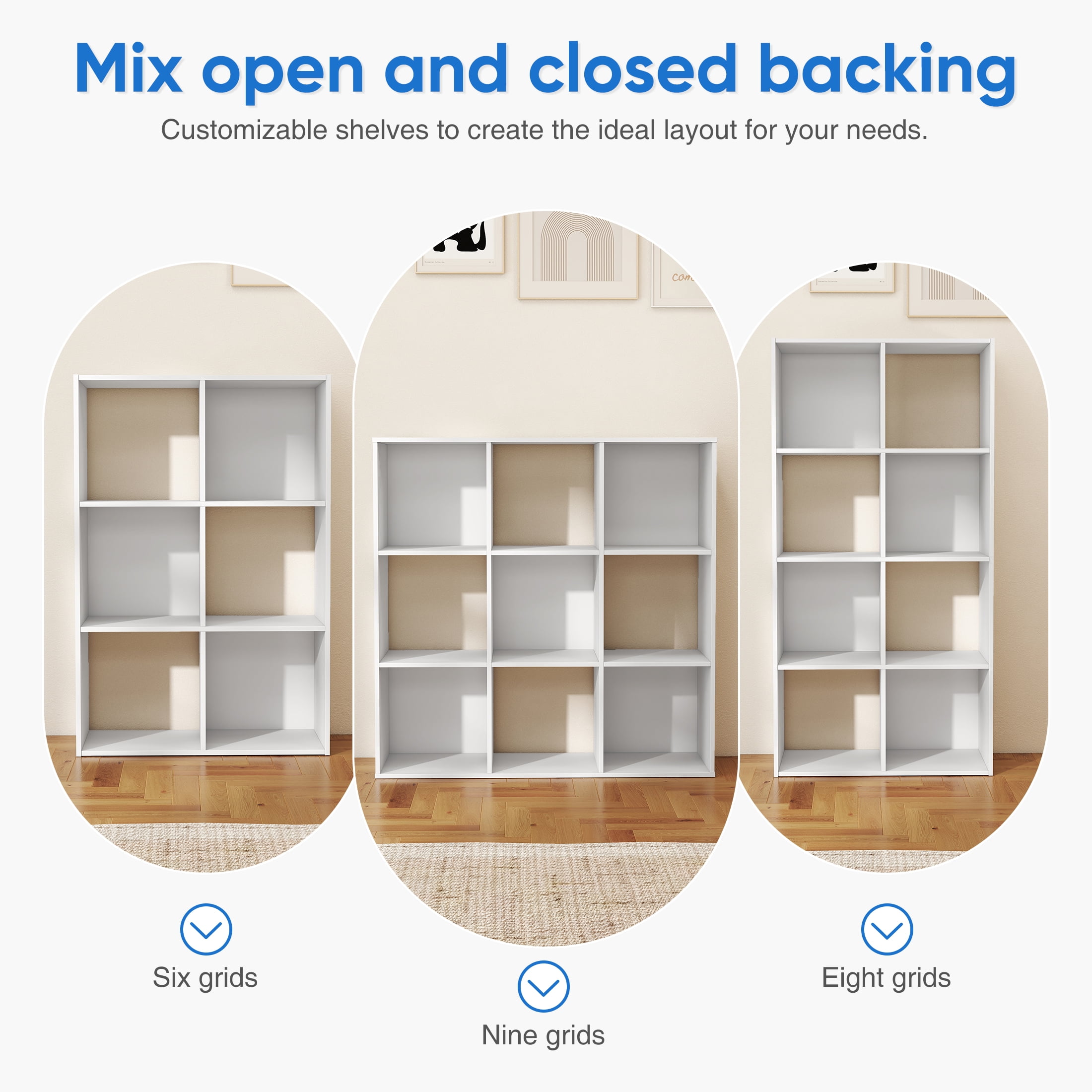 ZUNMOS  9  Cube Storage Organizer,Open Cube Storage Bookcase with 5 Removable Back Panels,for Living Room, Bedroom, Entrance Hall &Office, 36" L×11.6" W×36"H, White