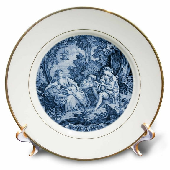 3dRose, French Blue Toille I, 8 inch Porcelain Plate