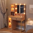 thumbnail image 3 of BouPower Vanity Desk with LED Lighted Mirror & Power Outlet,Makeup Vanity Table with Drawers,Glass Cabinets,Vanity Table,Vanity Desk for Bedroom,Bathroom, 3 of 5