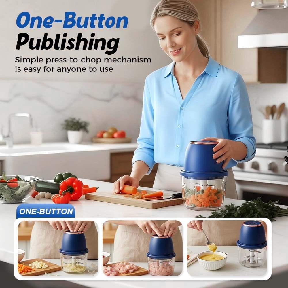 Rechargeable Electric Garlic Chopper, 350ml Compact Mini Portable Food Processor For Household Kitchen Cooking