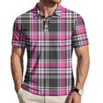 thumbnail image 3 of Garbnen Men Polo Shirts Short Sleeve Plaid Color Block Collared Henley Shirt Men Lightweight Breathable Casual Summer Beach Vacation Men's Golf Shirts L, 3 of 7