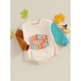 thumbnail image 3 of Caoirhny Baby Romper, Long Sleeve Crew Neck Letters Print Contrast Color Fall Bodysuit Thanksgiving Clothes for Girls Boys, 3 of 9