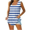 thumbnail image 2 of WCMZJ Womens Tank Tops Halter Sleeveless Striped Tee Square Neck Pleated Loose Dressy Casual Camisole Tunic Blouses, 2 of 3
