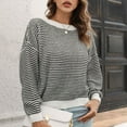 thumbnail image 2 of Hpapadks Pullover Sweaters for Women Rib Knit Sweaters Fall Striped Long Sleeve Crew Neck Pullover Blouse Tops Womens Sweater Black L, 2 of 4
