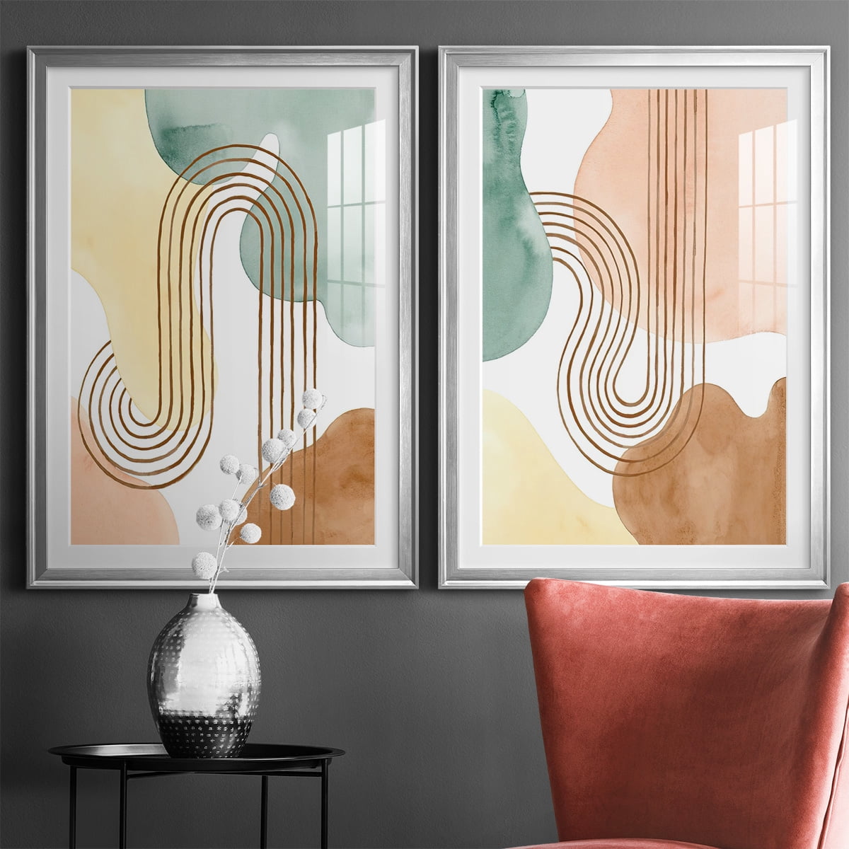 Wexford Home Spring Shapes I Premium Framed Print, 18.5" x 24.5" - Ready to Hang, Silver (Set of 2)