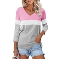 thumbnail image 2 of Endives Women's Long Sleeve T-shirt V Neck Tops Color Block/Solid Shirts Basic Summer Tees Womens Long Sleeve Tops, 2 of 7