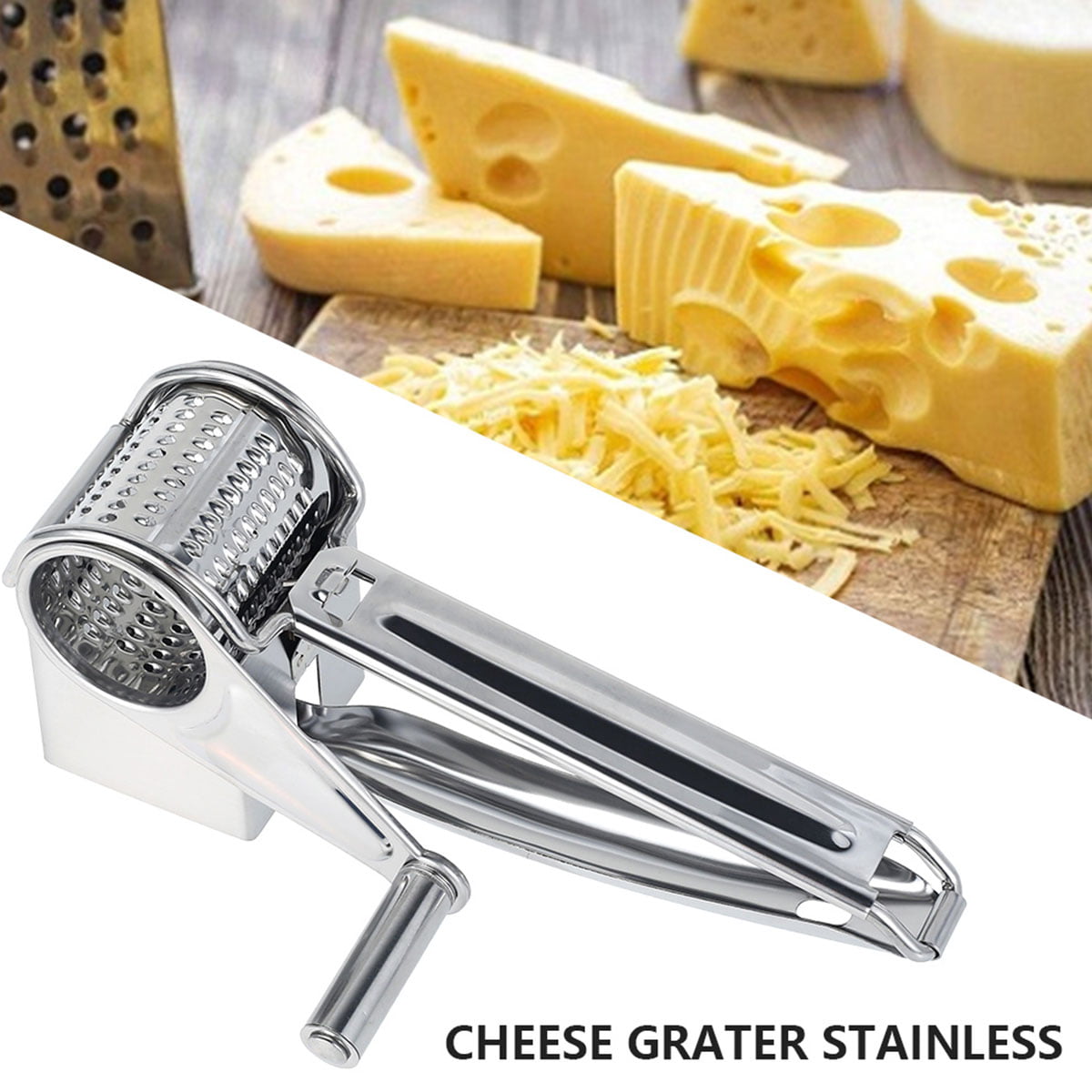 GCP Products Manual Rotary Cheese Grater With Handle - Round Cheese  Shredder Grater With 3 Interchangeable Stainless