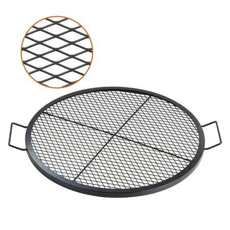 X Marks Round Fire Pit BBQ Grill Heavy Duty Steel Campfire Grill with Handle and X Type Support Line Portable Camping Cookware for Outdoor Gatherings 30 Inch Black
