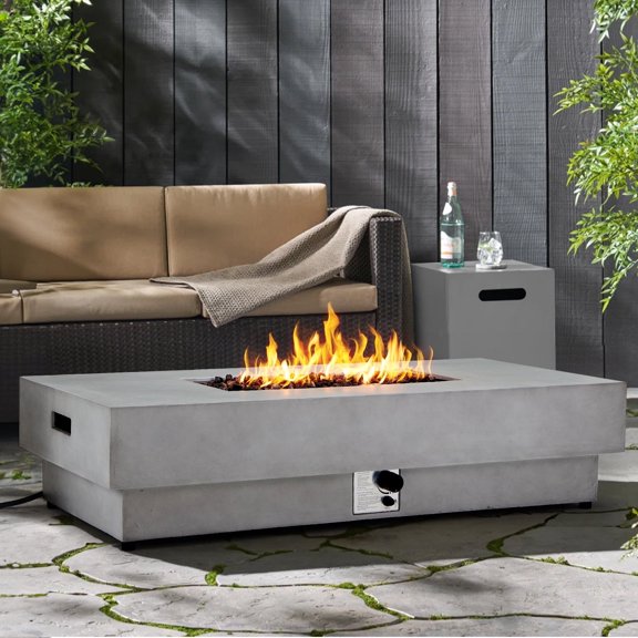 ReeQuo Minimalism 60" x 27.4" Rectangular Propane Fire Pit Table with Tank Cover, Rain Cover & Lava Rocks