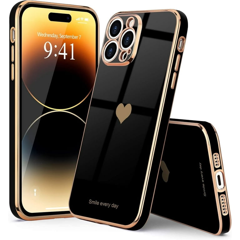 iPhone 14 Pro Max Case Women Girl Cute Love Heart Luxury Plating