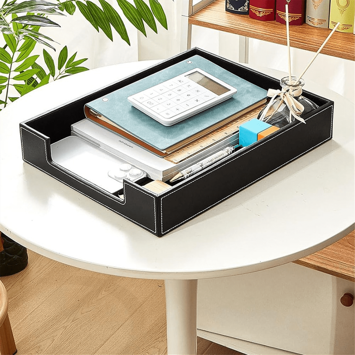 Leather Desk Organizer Tray, Stackable Organizers and Accessories, Magazine File for Office Supplie