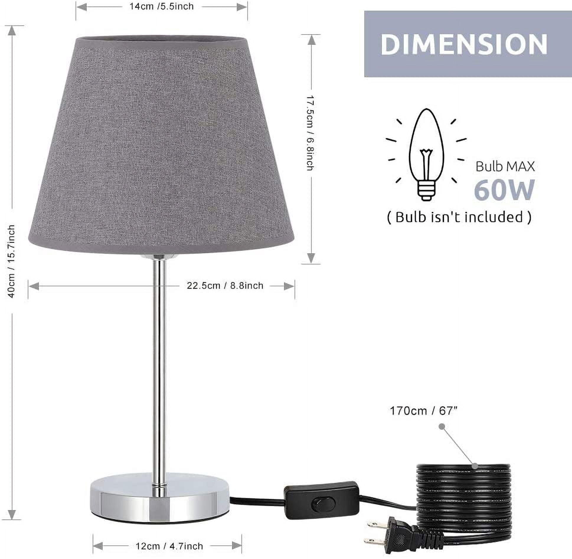 Haitral Bedside Lamps Set of 2 with Metal Base Fabric Lamp Shade, Modern Nightstand Lamps Black/Silver
