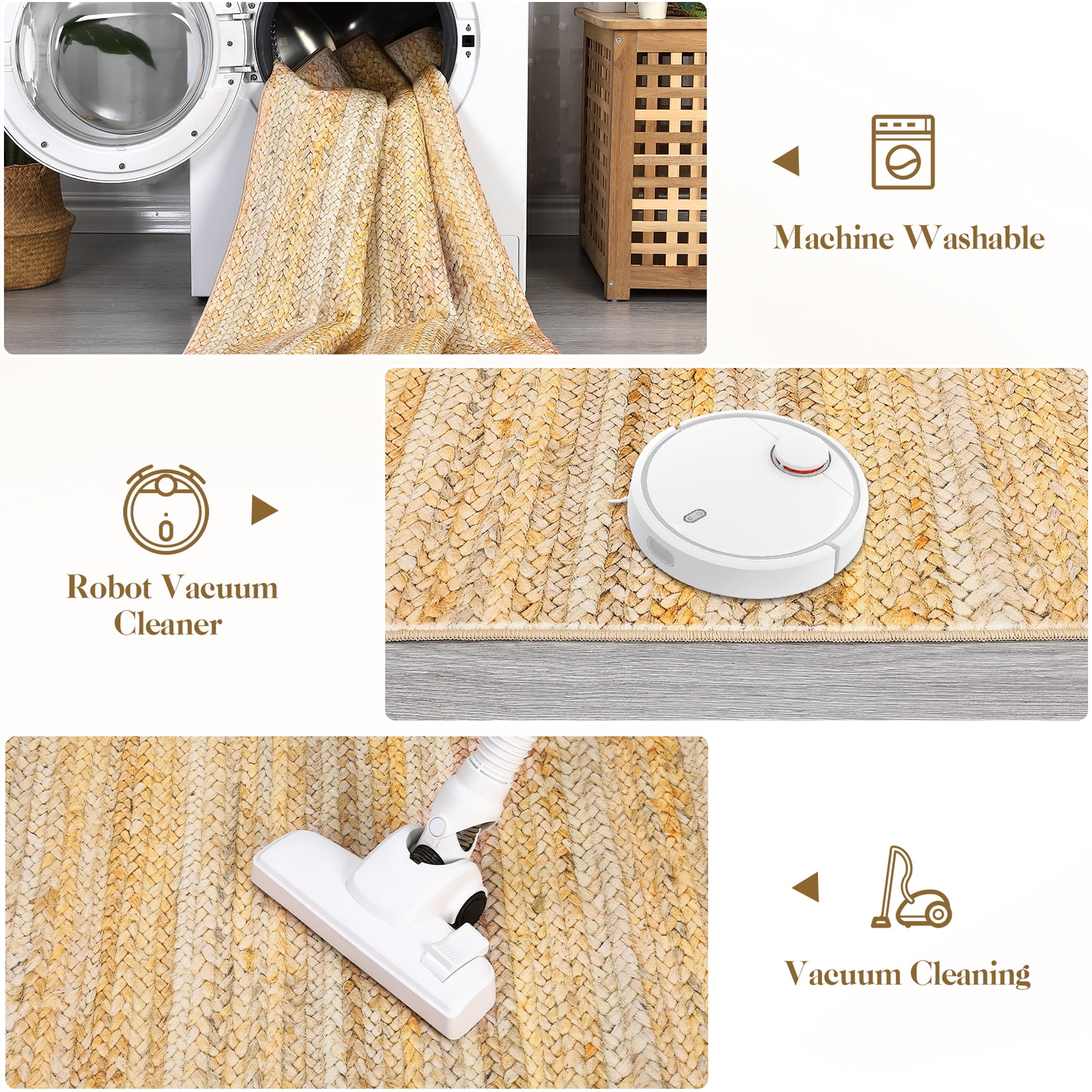 FairOnly 8'x10' Yellow Machine Washable Living Room Area Rugs Modern Braided Print Non Slip Rugs for Bedroom Home Office Rug Indoor Floor Carpet
