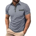 thumbnail image 2 of DPTALR Men's Solid Color Casual Fashion Lapel Button Pocket Short Sleeve Shirt,Gray, XL, 2 of 8
