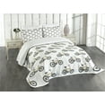 thumbnail image 3 of Ambesonne Cartoon Quilted Bedspread Set 3 Pcs, Yellow Bicycle Pattern, Queen Size, Mustard Black, 3 of 5