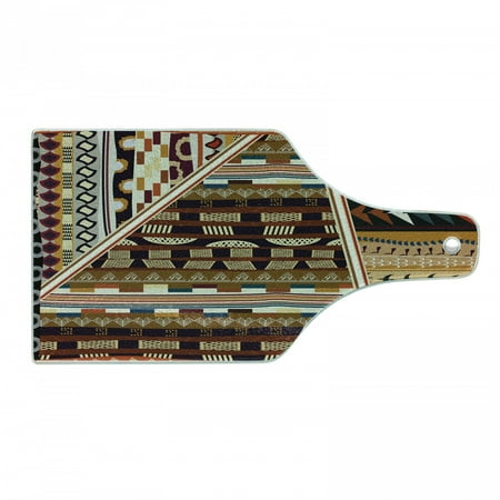 

Tribal Cutting Board Various Abstract Geometrical Motifs Folkloric American Culture Inspired Vintage Design Tempered Glass Cutting and Serving Board Wine Bottle Shape Brown by Ambesonne