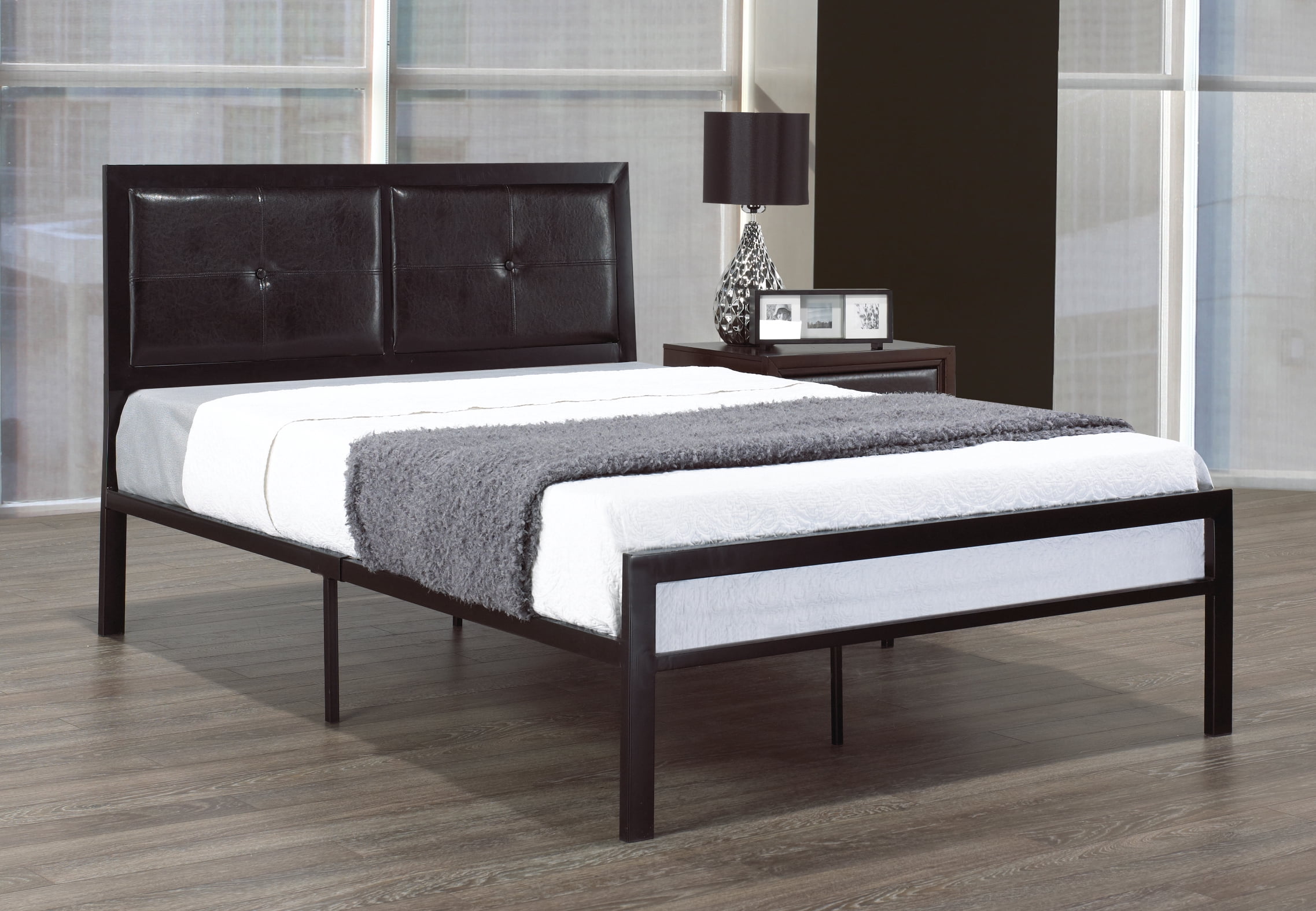 Lit en Métal avec Tête de Lit en Tissu Rembourré