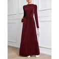 thumbnail image 3 of Burgundy Womens Long Sleeve Ruched Knit Elegant Modest Maxi Dress, 3 of 7