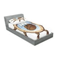 thumbnail image 2 of Ambesonne Nautical Fitted Sheet & Pillow Sham Set, Ships Wheel Sailing, Twinxl, Brown Blue, 2 of 2
