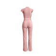 thumbnail image 6 of Njoeus Women 2 Piece Outfits Ribbed Jumpsuits Short Sleeve Tie Crop Tops High Waist Long Pants Bodycon Romper Club Lounge Wear, 6 of 6
