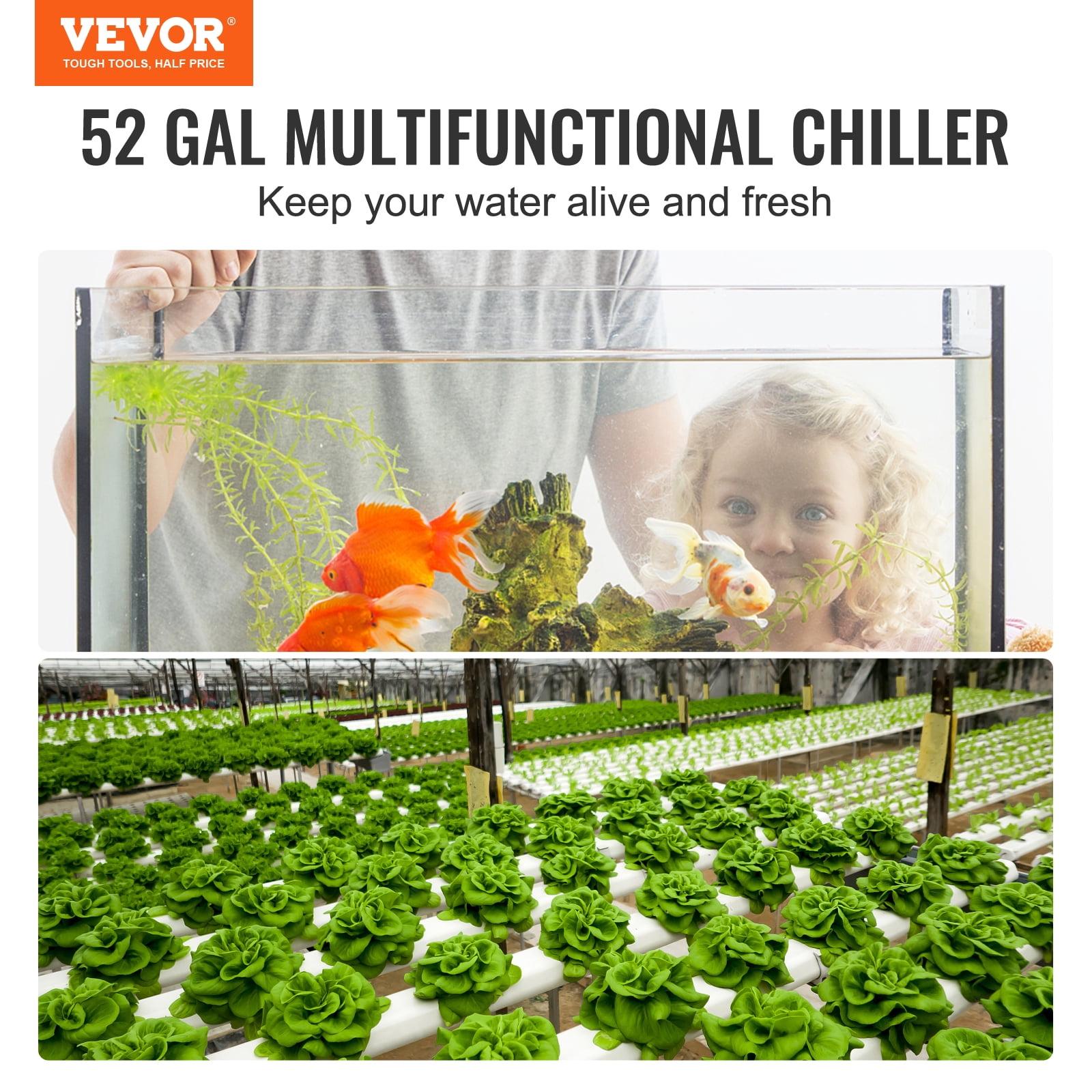 VEVOR Aquarium Chiller Hydroponic Water Chiller 1/10 HP 52 Gal Fish Tank Cooler