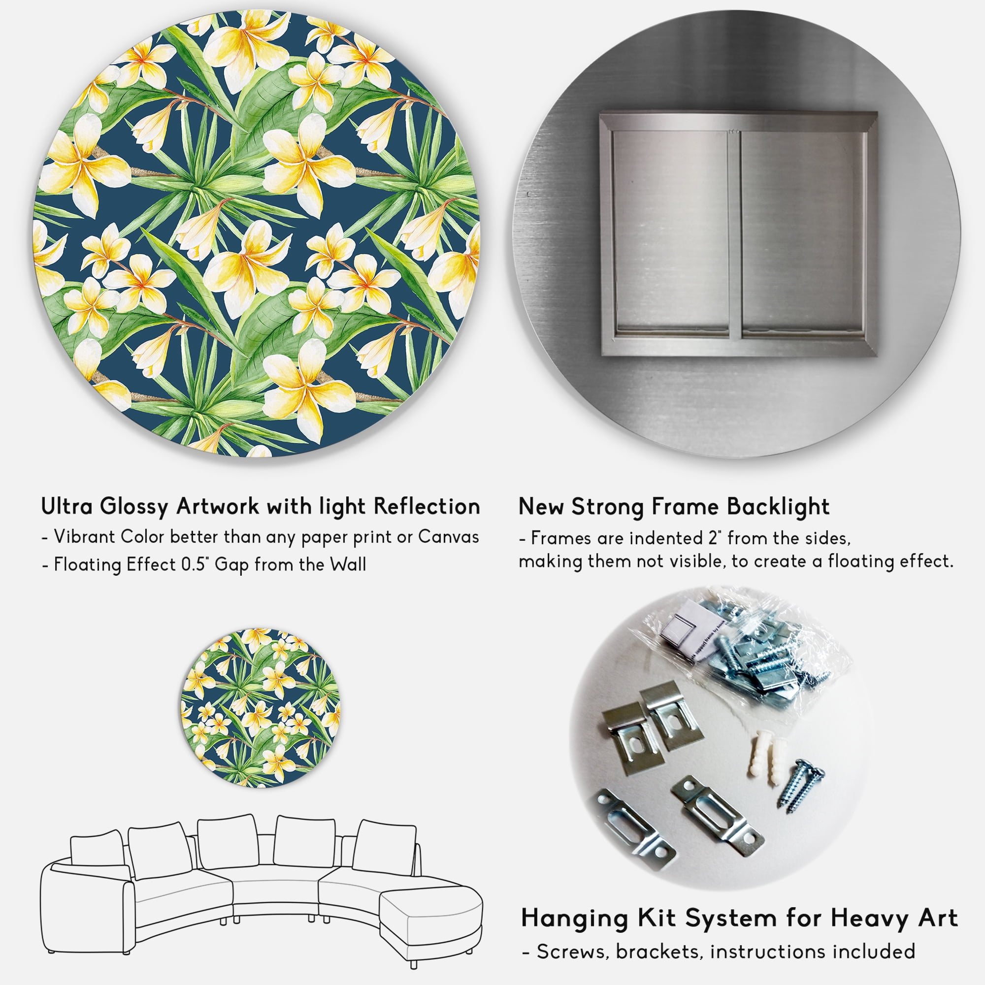 Designart 'Yellow Flowers and Tropical Foliage VIII' Modern Circle Metal Wall Art 23x23 - Disc of 23