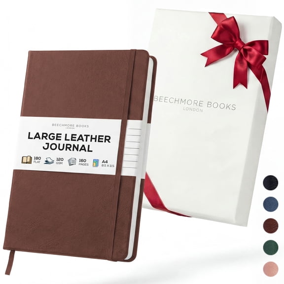BEECHMORE BOOKS Lined Journal Notebook, 8.5 x 11.5 inch, A4 160 Lined Pages, Hardcover Leather Journals for Women, Men, Writing and Notebooks for Work - 120 GSM Thick Paper, Gifts Box Included