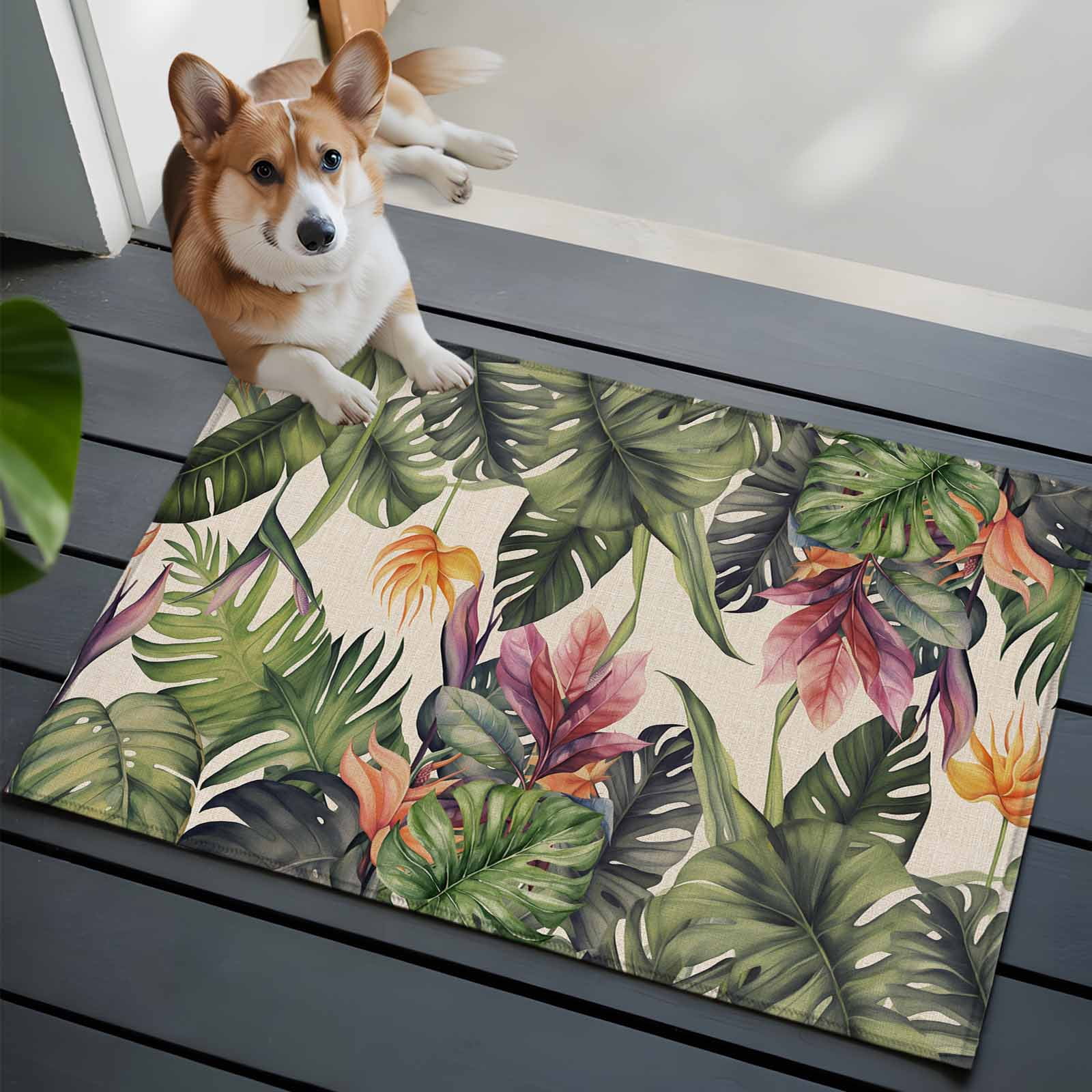 Entrance Runner Rug 2'x3', Palm Leaves Non-slip Doormat for Indoor Outdoor Entrance, Summer Botanical Tropical Plants Rustic Throw Floor Mat for Front Door/Living Room/Bedroom/Bathroom/Kitchen